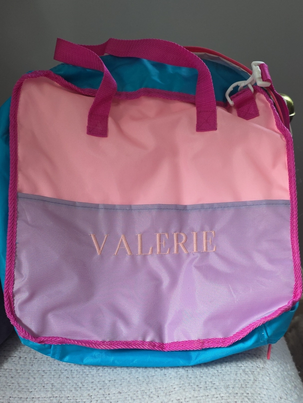 Personalized VALERIE Bag 13x13x5. Purple Pink Hot Pink And Blue. Pink Zipper.